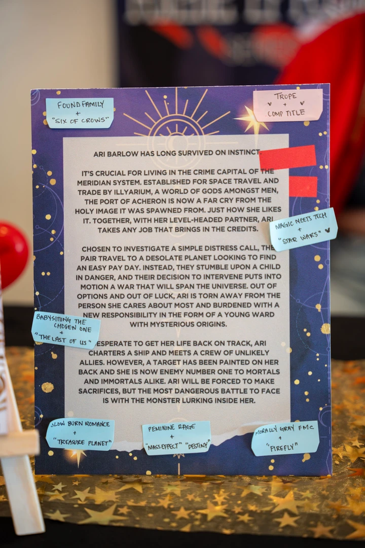 The back cover of a book on display.