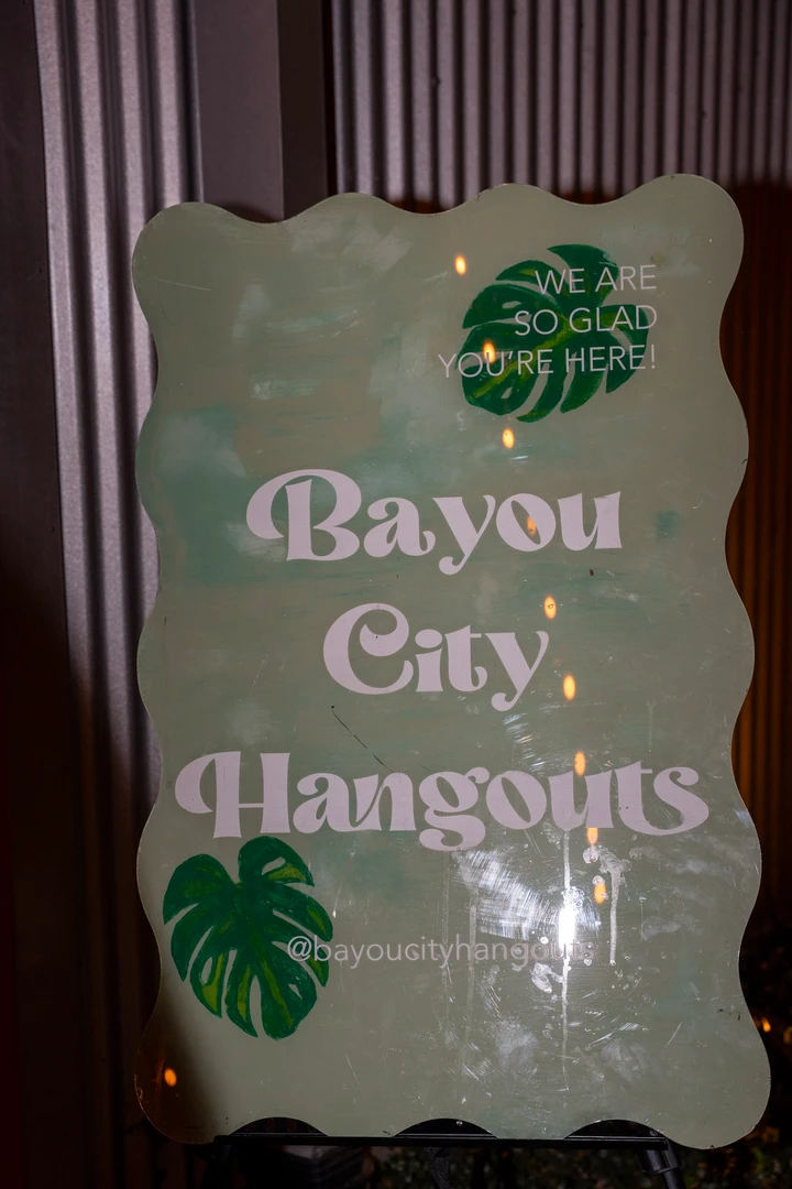 A Bayou City Hangouts sign at the holiday market.